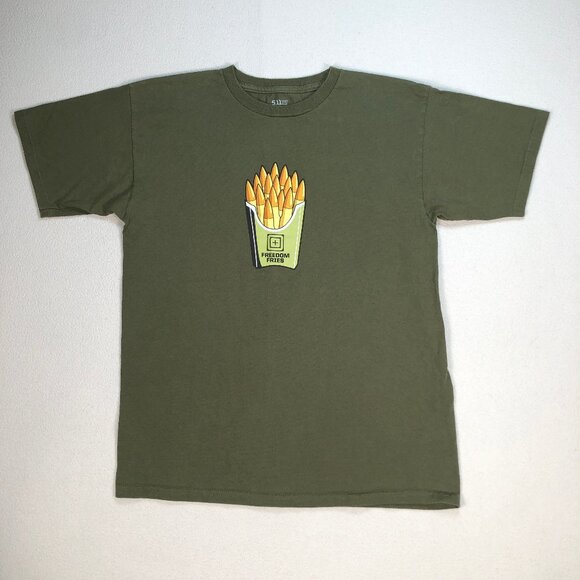 5.11 Tactical T-Shirt Mens M Military Green Freedom Fries 100% Cotton Bullet USA - Picture 1 of 10